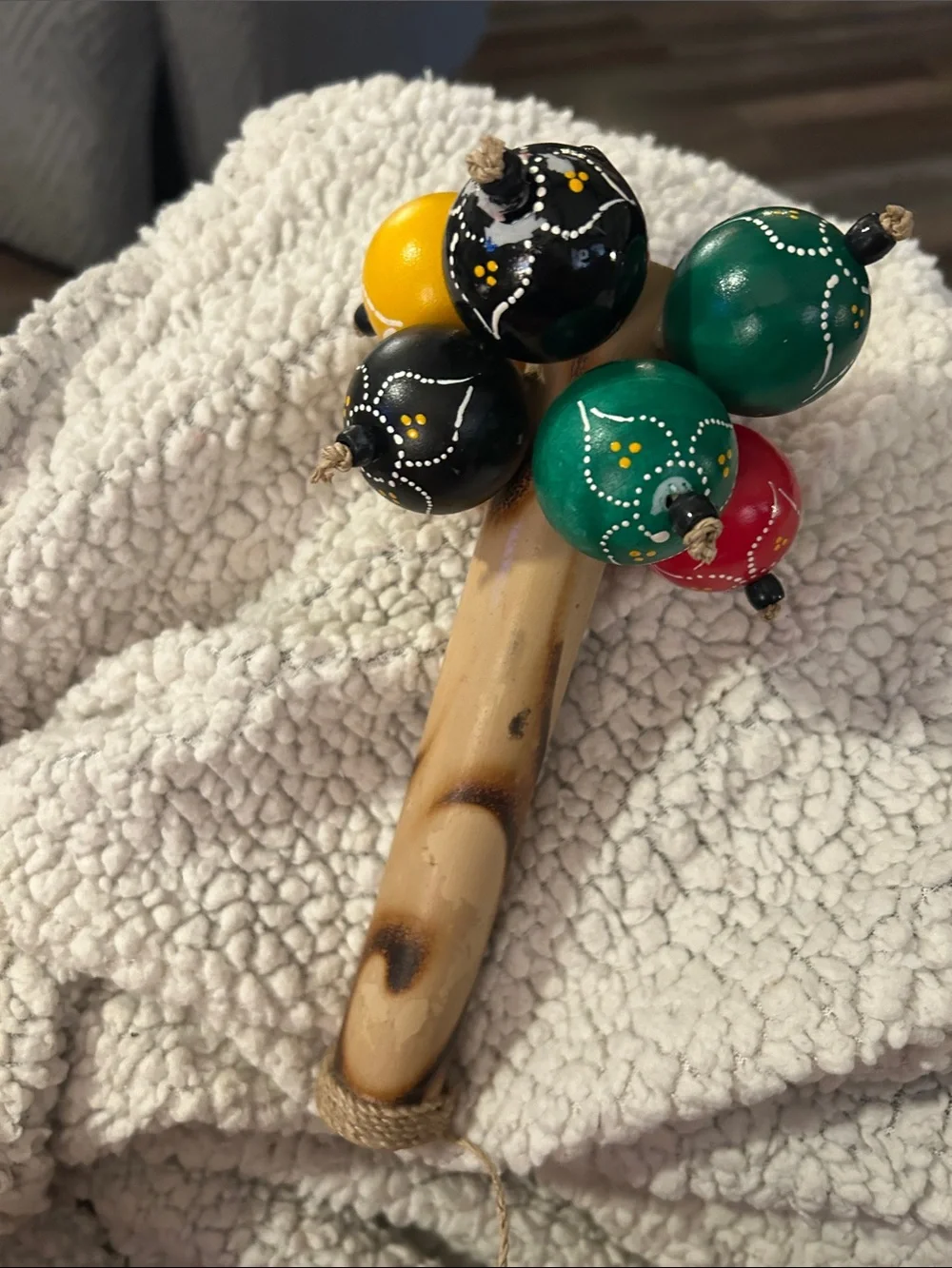 Natural Seed Pod Rattle Shaker Wooden Handle Percussion Instrument Folk art